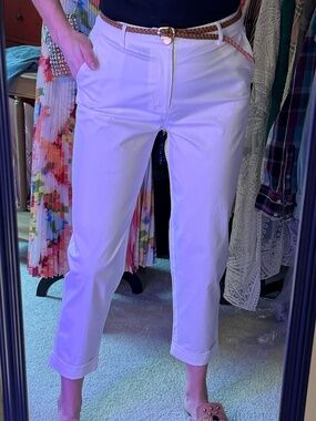 Molly Bracken White Cropped Trousers Size Small NWT Stretch Cotton